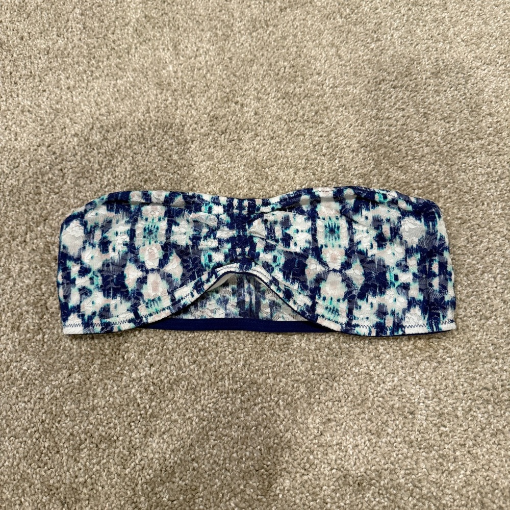Victoria’s Secret Pink Lace Bandeau Strapless Bra Blue Teal Wireless Lined M